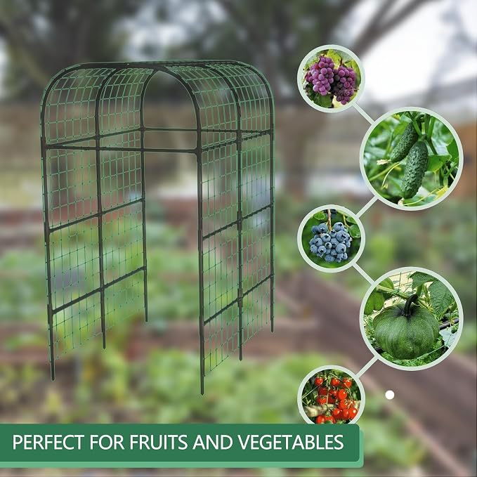 Garden Arch Trellis for Raised Beds, 7.3 FT Metal Cucumber Trellis with Plastic Connectors, u-Shape Plant Support for Climbing Vegetables & Flowers, Weather-Resistant Black