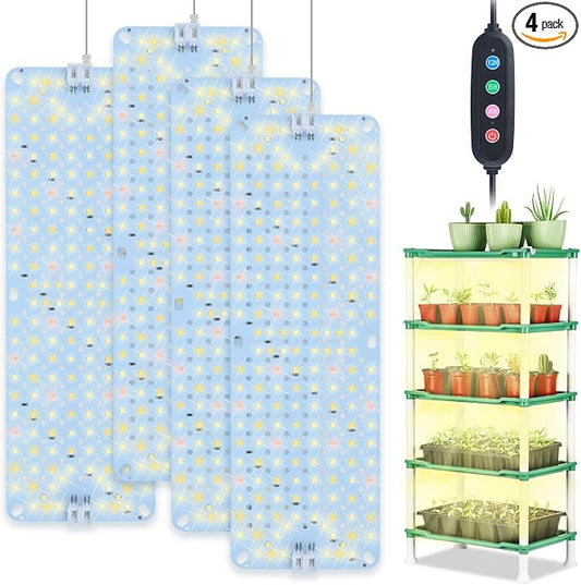 4Pack Panel Grow Lights for Indoor Plants, Seed Starting, Vegetables with 4/8/12/16/20 Hr Timer, 40W Full Spectrum LED Plant Growing Lamps for Cabinet/Shelves/Greenhouse, Plug-and-Play, Connect Freely