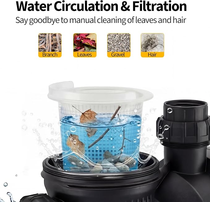 In/Above Ground Pool Pump High Flow Self Primming Swimming Pool Pump, 115V High Efficiency Pump for Above Ground Pools Pond Hot Tubs Spas, 7FT Power Cord, Quiet Operation (1.6 HP, 6075 GPH)