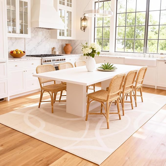 Washable Area Rug 8x10, Large Soft Rugs for Living Room Soft Off-White and Light Caramel Blend Carpet 8x10 Area Rugs for Bedroom Dining Room Non-Slip Stain Resistant Under Table Rug