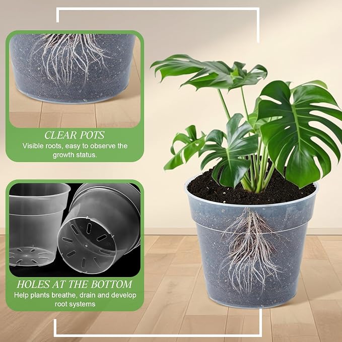 Vesici 24 Pcs 3/4/5/6/7/8/9/10 Inch Large Thickened Clear Nursery Pots Variety Pack Plant Pots with Drainage Holes Planters for Indoor Plants Flexible Transparent Plastic Plant Bottle Succulents