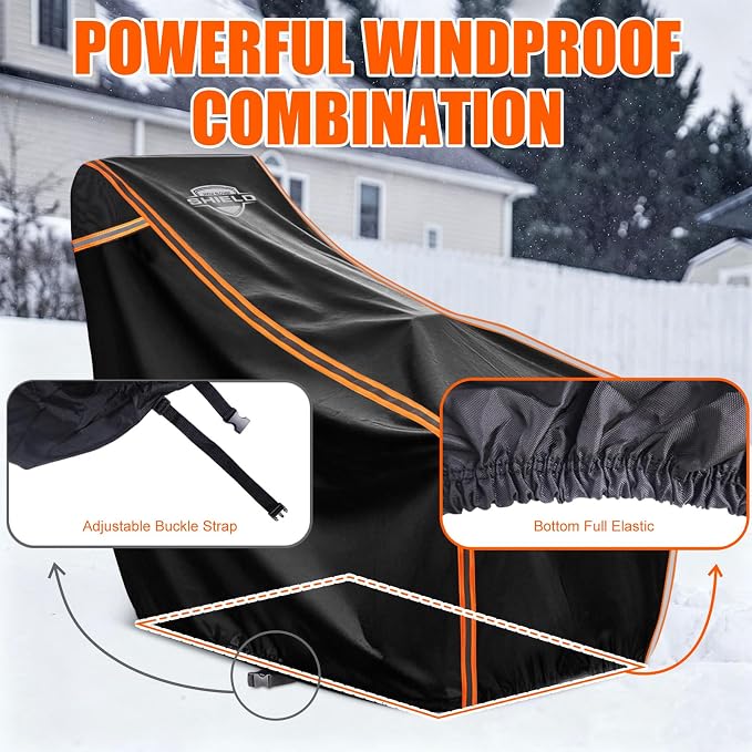 Snow Blower Cover, 24"/26"/28" Heavy Duty 900D Waterproof Snowblower Cover | Fit for Two-Stage and Single-Stage Snow Throwers, Compatible with Toro, EGO, Craftsman, Ariens Black & Orange