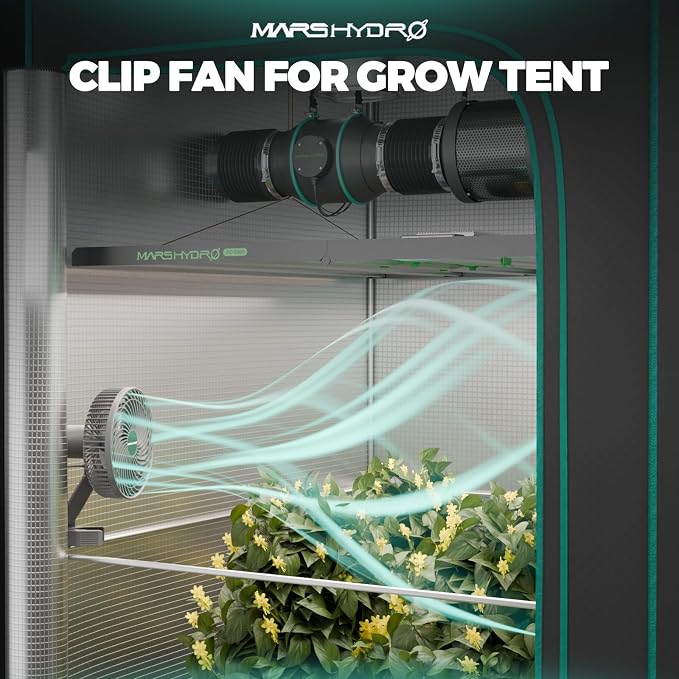 MARS HYDRO 2PCS 6''Oscillating Clip-On Grow Tent Fan,10 Speeds,EC Motor | Weatherproof Fan For Plants, Air Circulation Cooling For Hydroponics, Greenhouse,Supports App Control Via Icontrol Controller