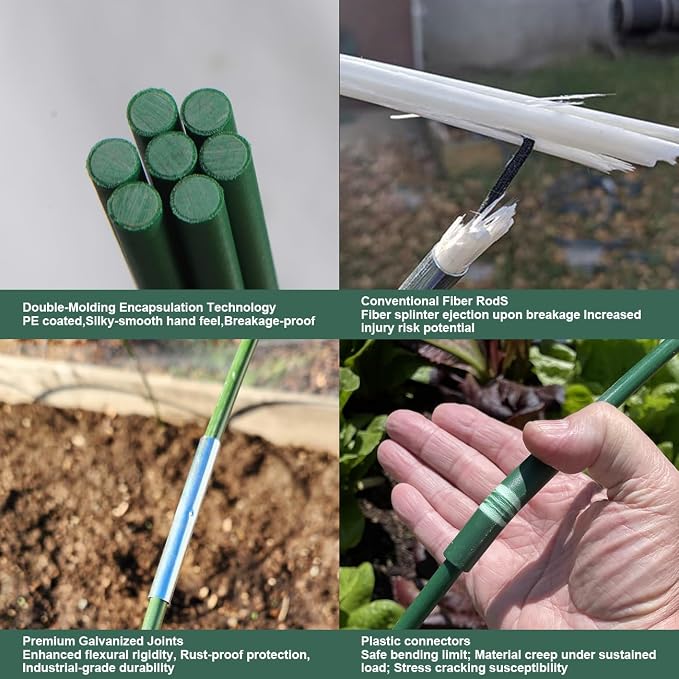 60PCS Garden Hoops for Raised Beds & 30PCS Tomato Clips, Greenhouse Hoops for Netting, Rust-Free Diameter 0.23” Plant Support Garden Stakes Can Cover 2.8ft-3.5ft in Width (60PCS+30 Clips)