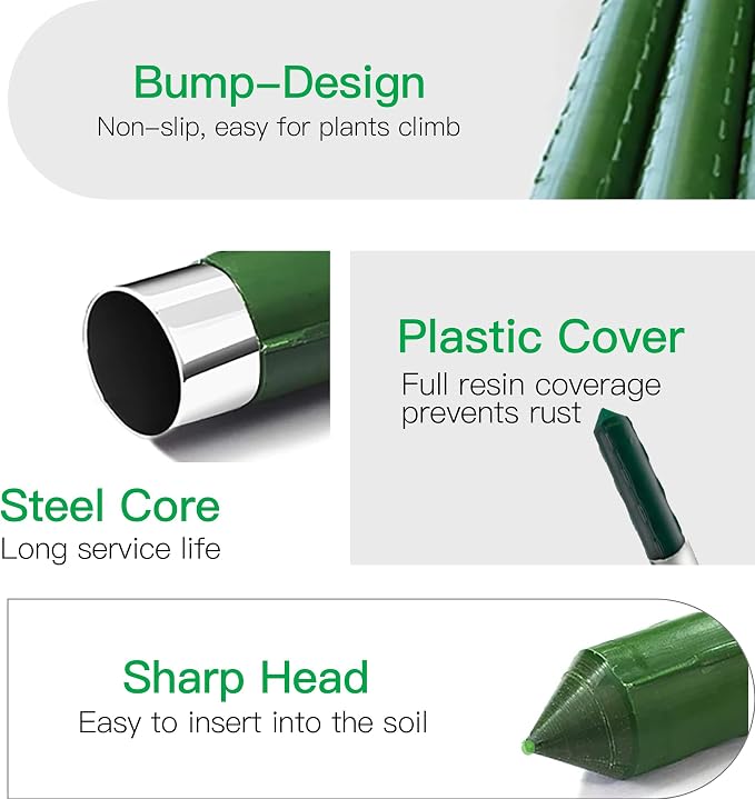 Garden Stakes 8ft, Metal Plant Stakes 8 Feet for Gardening and Farm, 0.78 Inch Dia Plastic Coated Plant Support for Tomato, Cucumber, Bean, Flower, Potted and More Climbing Plants 10 Pack