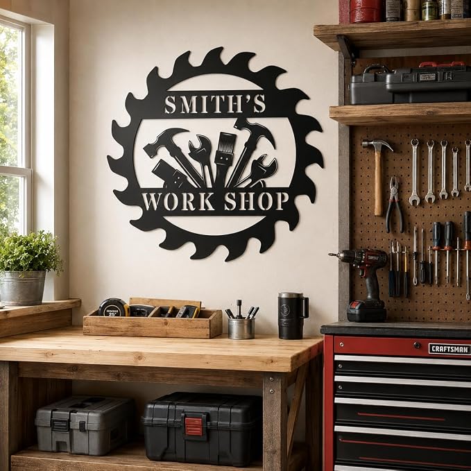 Personalized Metal Workshop Sign Custom Garage Sign for Men Dad Grandpa Husband Man Cave Wall Decor Tool Room Metal Wall Art Father’s Day Gift