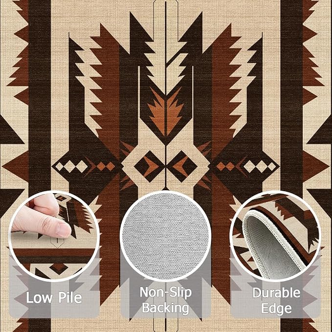 9x12 Western Aztec Area Rug for Living Room Bedroom Southwestern Rustic Large Rug Machine Washable Non-Slip Carpet for Dining Room Office