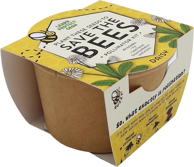 Buzzy Seeds Save the Bees Grow Kit 12-Pack - Eco-Friendly Pots - Complete Indoor/Outdoor Gardening Kit with Seeds, Coconut Husk Growing Medium & Plantable Pots - 100% Grow Guarantee