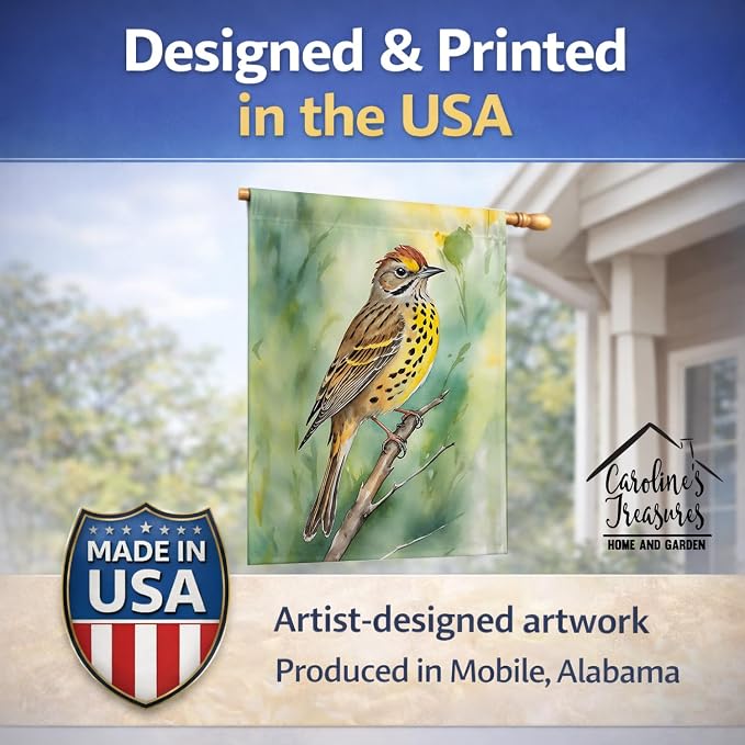 Caroline's Treasures Alabama Yellowhammer House Flag Large Porch Sleeve Pole Decorative Outside Yard Banner Artwork Wall Hanging, Polyester, House Size, Multicolor