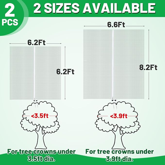 Easy Installation Fruit Tree Netting with Zipper & Drawstring - 8.2x6.6ft Ultra Fine Mesh Garden Protection Screen to Protect Pear Peach Apple from Bird Insect Bug Cicada Deer Squirrel - 2pcs