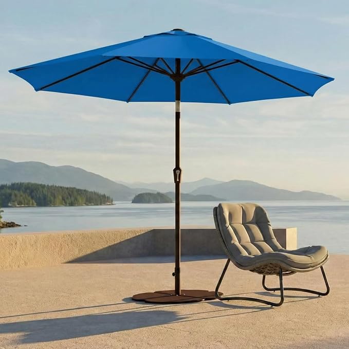 Kingdura 9FT Outdoor Patio Umbrella, Round Market Table Umbrella with Push‑Button Tilt and Crank Lift, 8 Sturdy Metal Ribs, UV50+ Protection Canopy for Backyard, Lawn, Deck, Poolside, Garden (Royal blue)