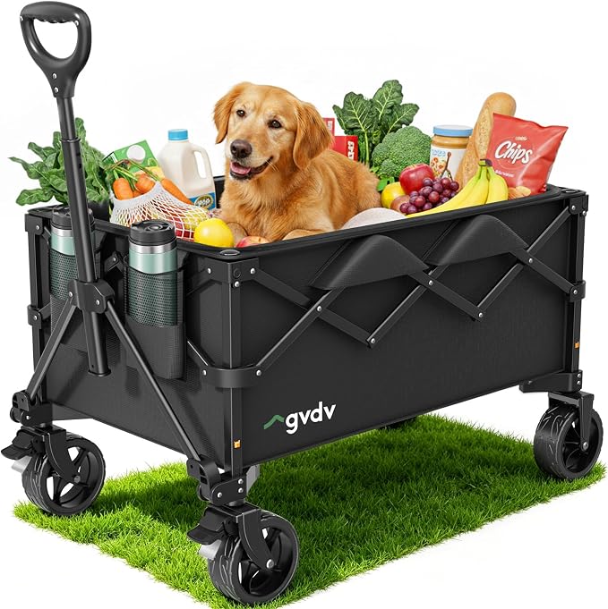 GVDV CW35 Wagons Carts Foldable, 42-Inch Extended Handle Collapsible Utility Wagon, 330LBS Heavy-Duty Shopping Cart for Groceries, Sports, Camping, Garden