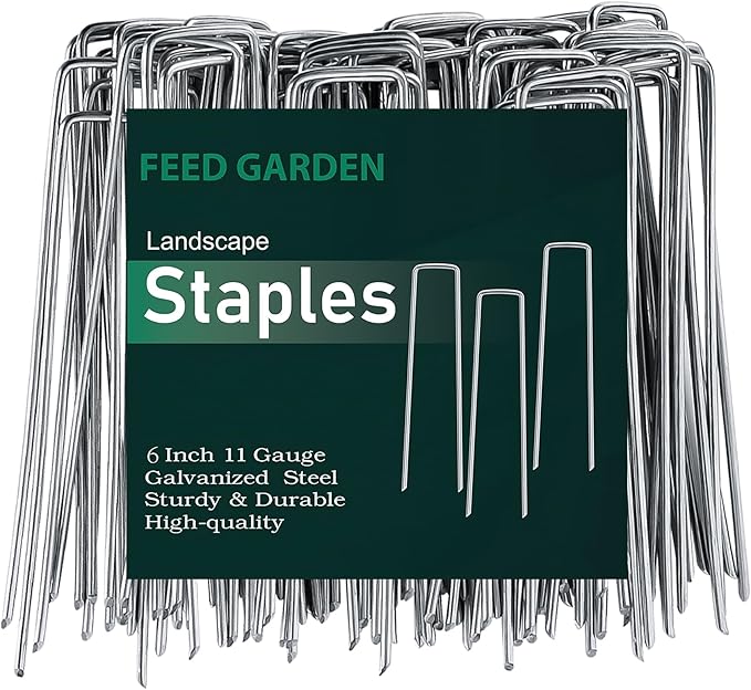 FEED GARDEN Landscape Staples 6 Inch 500 Pack, Heavy Duty 11 Gauge Hot-Dip Galvanized Garden Stakes for Weed Barrier, Landscape Fabric, Sod, Turf, Irrigation & Commercial Landscaping