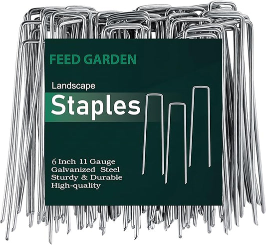 FEED GARDEN Landscape Staples 6 Inch 500 Pack, Heavy Duty 11 Gauge Hot-Dip Galvanized Garden Stakes for Weed Barrier, Landscape Fabric, Sod, Turf, Irrigation & Commercial Landscaping