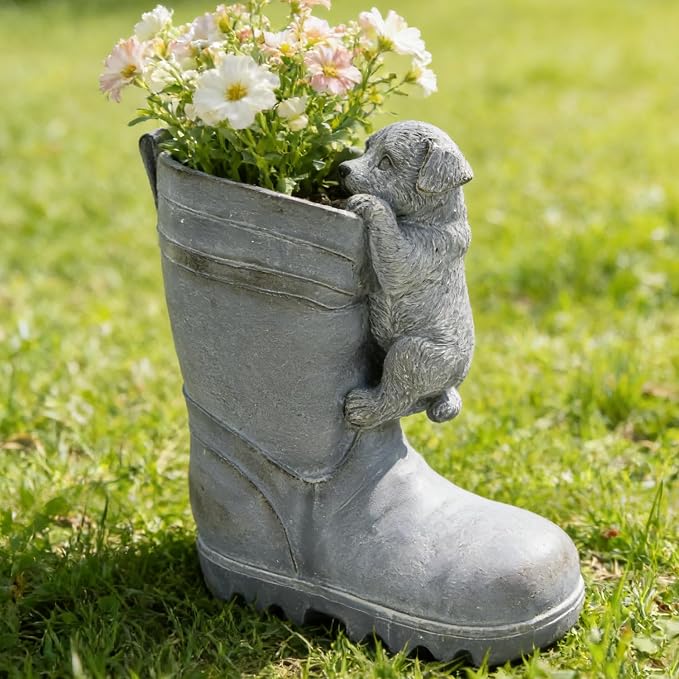 Funny Dog Planter Boot Shaped Resin Pot for Indoor Outdoor Plants Cute Fun Planters for House Patio Porch Decor Succulent Flower Lovers Unique Animal Garden Decorative Pot