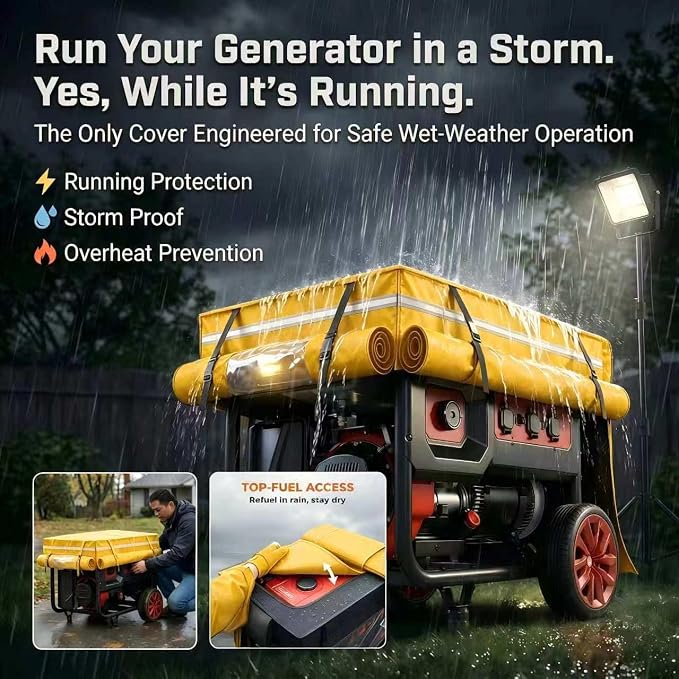 Generator Covers While Running, Generator Covers Heavy-Duty Waterproof, 32X24X24 inches, Top Can Be Opened for Refueling, for 3000W-10000W Frame Type Generators, Yellow