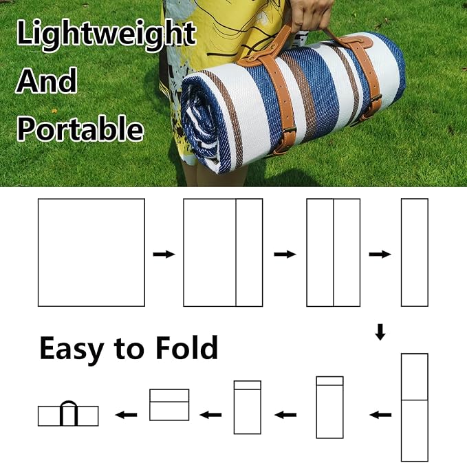 79”x79” Picnic Blanket Extra Large, Waterproof and Foldable Beach Blanket, 3-Layer Outdoor Blanket for 6 to 8 Adults, for Camping, Park, Beach, Grass, Indoors