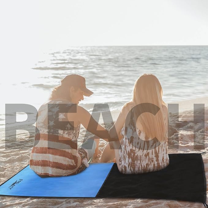 Frelaxy Pocket Picnic Blanket, Waterproof Sandproof Beach Mat, Compact Camping Tarp for Festivals, Hiking, Travel, Outdoor Recreation (Blue, 35'' x 57'')