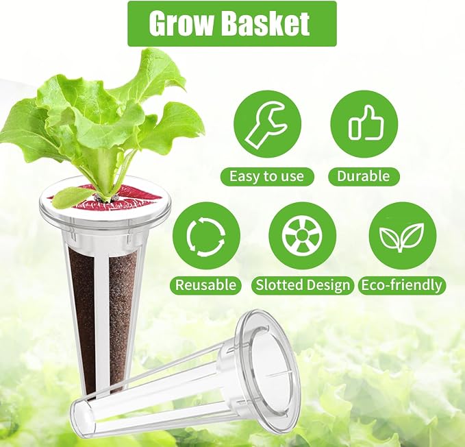 50pk Hydroponics Grow Baskets w/ 50 Labels for Most Systems | Compatible with Aero Garden, Hydroponic Replacement Accessories
