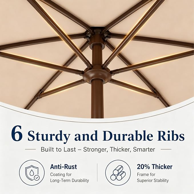 7.5ft Patio Umbrella, Outdoor Table Market Umbrella with Smooth Crank Lift, 6 Windproof Fiberglass Ribs, UPF50+ UV Protection for Deck, Pool, Garden and Backyard