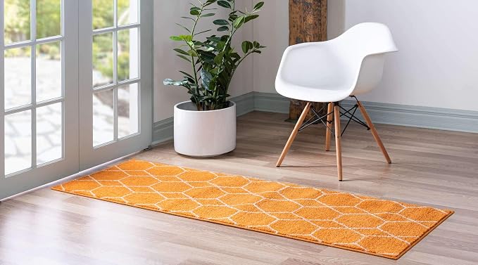 Unique Loom Trellis Frieze Collection Area Rug - Geometric (2' x 13' 1" Runner, Orange/ Ivory)
