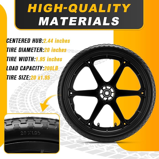 20" Flat Free Wheels Compatible with rubbermaid Wheelbarrow Tires,20" Flat Free Wheels Replacement for Rubbermaid 3/4" Bearings,600LB Capacity Utility Cart Tires | Lawn Mower Garden Hand Truck Wheel