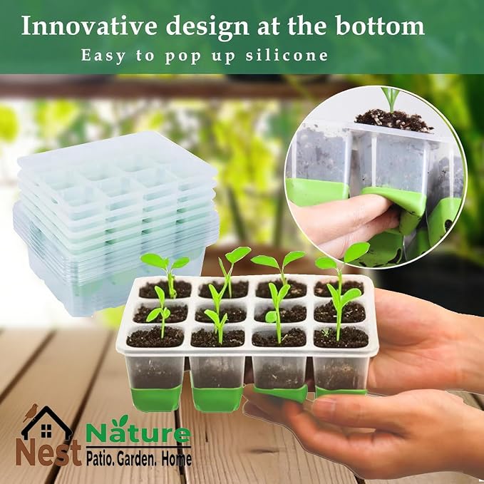 NestNature 5-Pack Seed Starter Tray Set|Reusable 60Cell Seed Starter Trays | Flexible Germination Trays For Plants|Seed Trays With Flexible Pop-Out Design&Dishwasher Safe For Herbs,Vegetables,Flowers