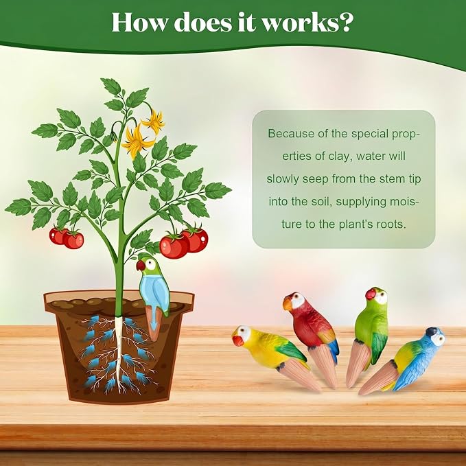 Terracotta Watering Spike Set, 4 Pcs Self Watering Planter Insert, Automatic Plant Watering Devices for Vacation Care, Garden/Office/Outdoor/Indoor Plant Decoration