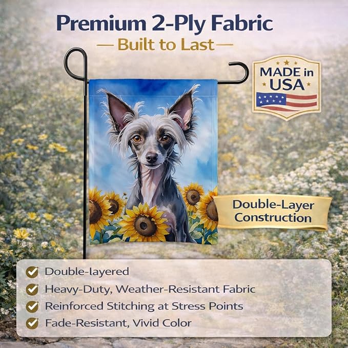 Caroline's Treasures DAC6053GF Chinese Crested in Sunflowers Garden Flag Mailbox Flag Decorative Yard Flag Banner Outside Patio Artwork Yard Flower Beds, Garden Size, Multicolor