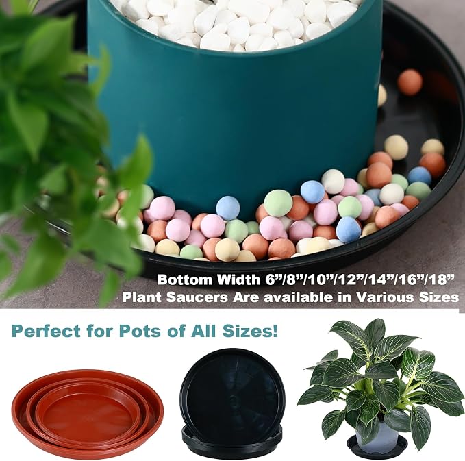 8 Pack 11.5 Inch Plant Saucers for Indoors Outdoors Plastic Plant Water Catcher Trays No Holes Round Flower Pot Drip Trays for Pots Base Heavy Duty Plant Pot Saucers Water Drainage Trays, Black
