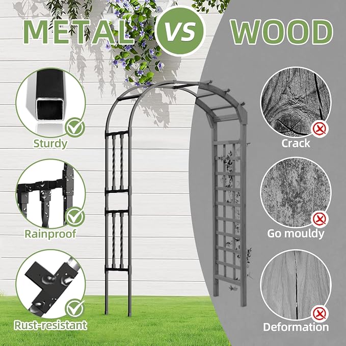 5.9x7.9FT Square Tube Garden Arbor Trellis,Unique Design Metal Arch for Climbing Plants Outdoor,Wedding Archway for Patio Lawn Backyard Ceremony Party