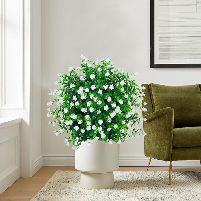 THKFUL Artificial Flower Ball Topiary Trees Outdoor Set of 2 - White Boxwood Ball Fake Plants with Ground Spike,23" Realistic Faux Shrubs UV Resistant for Front Pathway Porch Window Box Decor