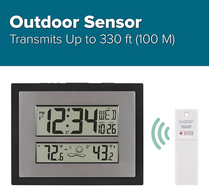 La Crosse Technology 512-65937-INT Atomic Digital Wall Clock with Temperature & Forecast & 513-75624-INT Digital Atomic Clock with Outdoor Temperature and Moon Phase