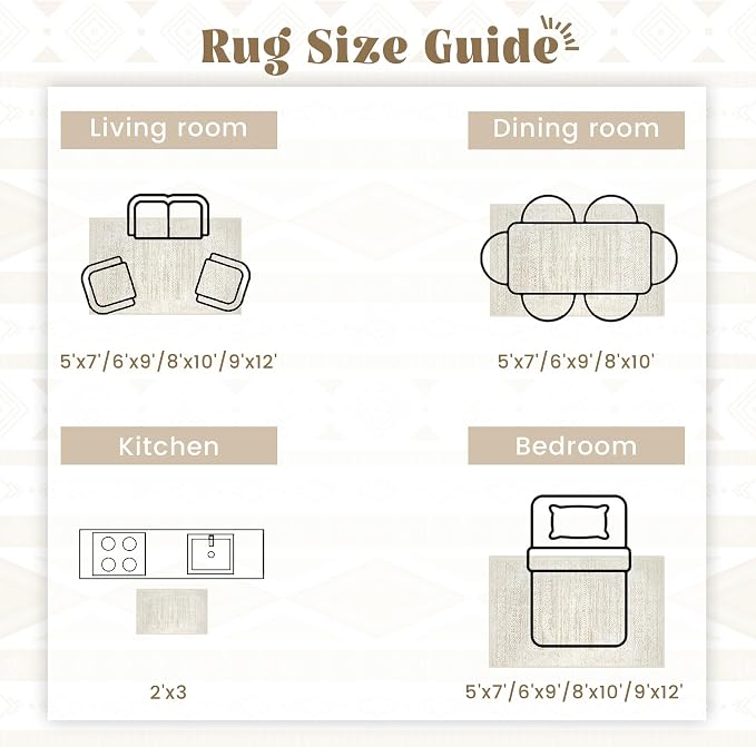 Washable Area Rug 5x7: Moroccan Rug for Living Room Geometric Boho Rug Farmhouse Non Slip Stain Resistant Rugs Low Pile Soft Carpet for Bedroom Dining Room Home Office Kids Room (Ivory Beige,5'x7')
