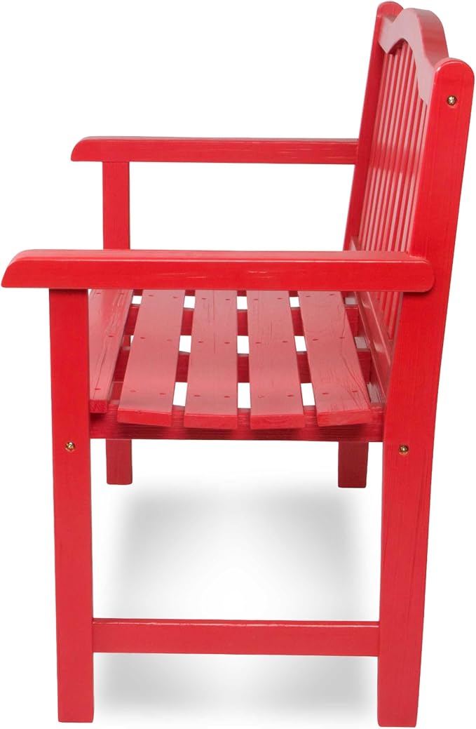 Shine Company Belfort Outdoor Solid Wood Patio Garden Bench, Ergonomic Seat, 22" D x 44.75" W x 36" H, Chili Red