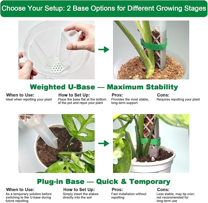 4 Psc 9 Inch D Shaped Moss Pole with Watering Dripper, Plastic Moss Poles for Climbing Plants, Sturdy Monstera Plant Support, Self Watering Moss Pole Kit for Plants Indoor(White)
