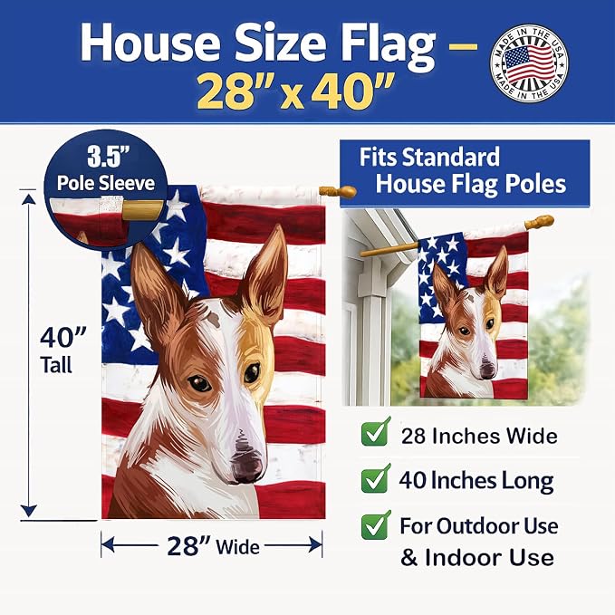 Caroline's Treasures CK6610CHF Majorca Ratter American Flag House Flag Large Porch Sleeve Pole Decorative Outside Yard Banner Artwork Wall Hanging, Polyester, House Size, Multicolor