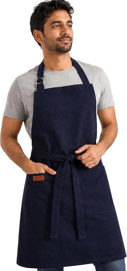 100% Cotton Kitchen Apron with 2 Pockets – Adjustable Chef Apron for Cooking Baking BBQ – Unisex Apron
