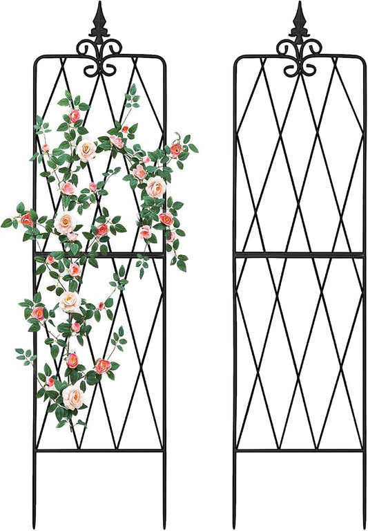 Garden Trellis for Climbing Plants Outdoor, 62"X15" Metal Trellises, Decorative Garden Fencing Flower Trellis with Durable Powder Coating for Vines Plant Rose, Vegetable Support, Black (2, Pattern-A)