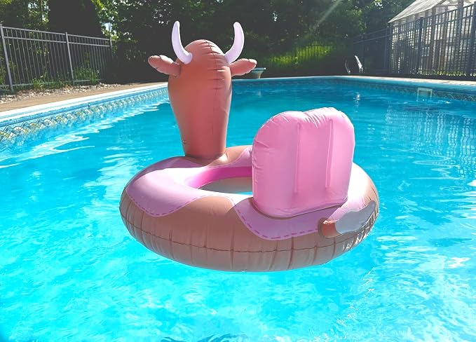 NPW Pink Bull Inflatable Pool Float Ring – Rodeo Western Pool Float for Summer Pool Parties & Bachelorette