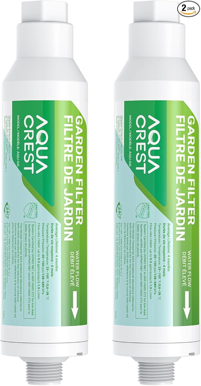 AQUACREST Garden Hose Water Filter for Plants, Greatly Reduces Chlorine, Odor, Improve Plants Health, Ideal for Organic Gardening, Farming and Pets, Pack of 2 (Package May Vary)