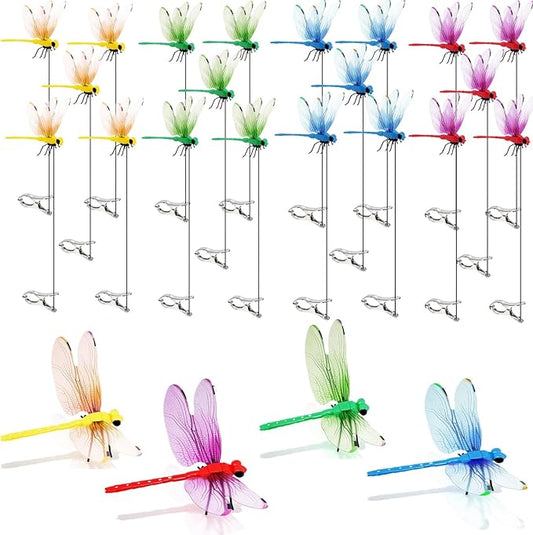 20 Pack Dragonfly Clips for Bugs Repellent, Fake Dragonflies with Stakes, Dragonfly Clip Bug Repellent, Dragon Fly Deterrent Clips for for Yard, Hat, Horse and Deer, Indoor & Outdoor Garden Decor