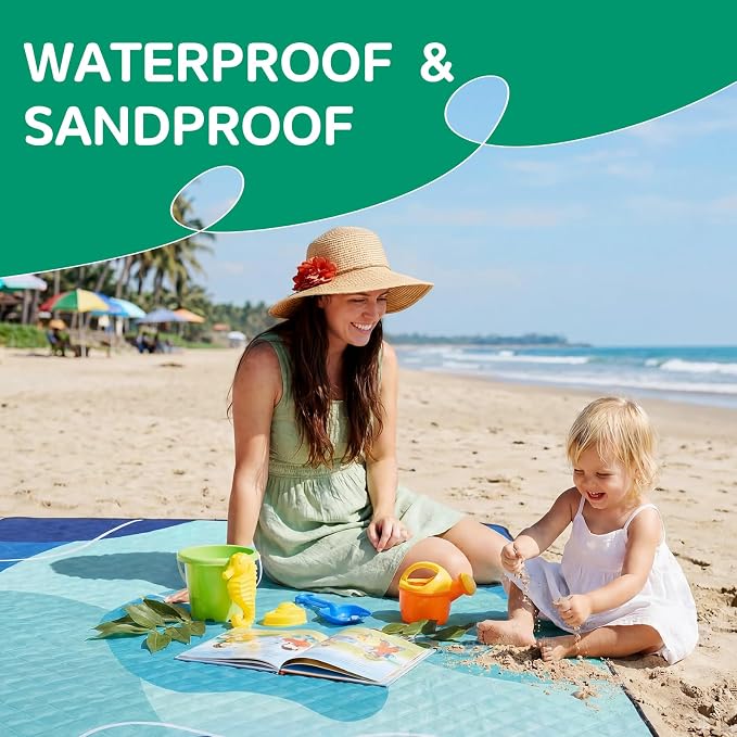 Waterproof Beach Blanket Picnic Outdoor Camping Mat Rug Oversized Extra Large Foldable Sandproof Sand Free Resistant Big XL Giant Towel Hawaii Honeymoon Essentials Women Summer Must Have Vacation Gift