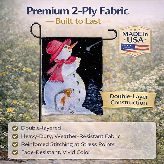 Caroline's Treasures SS8793GF Snowman with Papillon Garden Flag Mailbox Flag Decorative Yard Flag Banner Outside Patio Artwork Yard Flower Beds, Garden Size, Multicolor