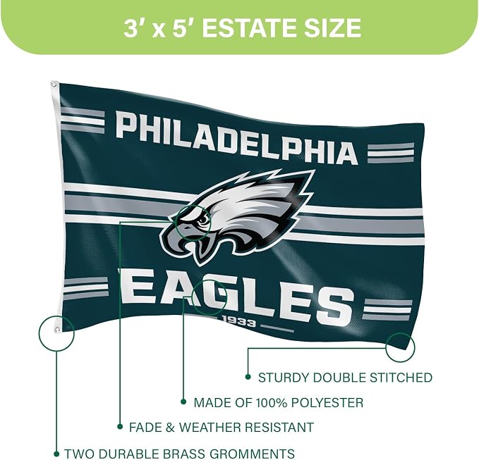 NFL 3 x 5 Outdoor Durable Flag with Grommets | Heavy Duty Flag & Banner for Outdoor Garden Patio Decoration | Indoor Wall Decor Flag for Room | Works with Flag Poles for Outside House (Philadelphia Eagles-Vintage)