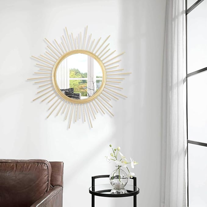 Gold Mirrors for Wall Metal Sunburst Wall Mirrors Home Décor Decorative Hanging Wall Art for Living Room Bedroom Entryway Large 24" x 24"