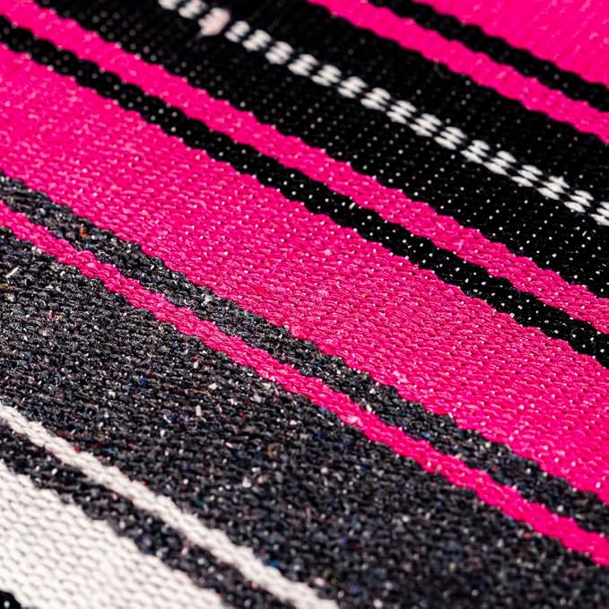 Mexican Blanket Throw with Tassels, 69 x 51 Inches Large Woven Serape Blanket, Boho Striped Picnic Yoga Beach Blanket, Soft Durable Tribal Falsa Blanket for Couch Outdoor Travel - Rose-Blue