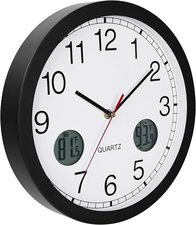 jomparis Outdoor Clock Waterproof with Thermometer Combo Metal Frame Silent Wall Clock for Patio Pool 12 Inch