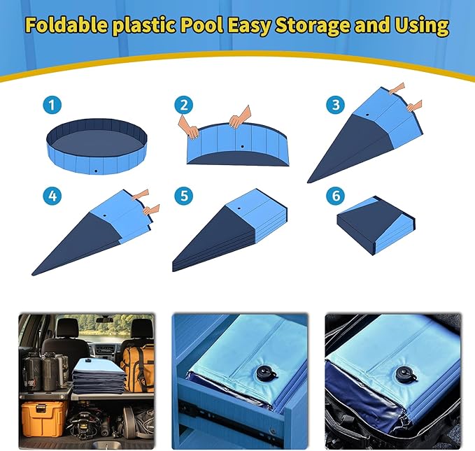 CACSPS Foldable Dog Pool, 63" x 12" Kiddie Pool with Hard Plastic, Non-Slip Dog Bath Tub for Outdoor Backyard, Collapsible Dog Swimming Pool for Kids Dogs Pets (Blue)