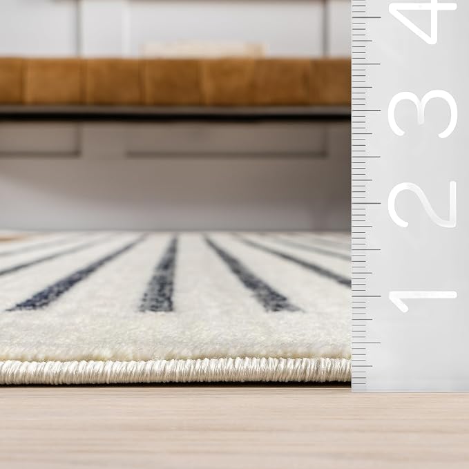 nuLOOM Keeva Beige Striped Power Loomed Runner Rug, 2' x 8' | nuLOOM 2' x 8' Fringed Performance Indoor Area Rug, Power Loomed, Easy Clean, Durable, Non-Shed, Beige